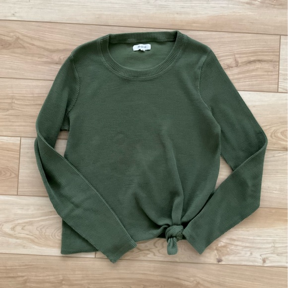 Madewell emerald green ribbed knit long sleeve with side knot, size M - Picture 2 of 4
